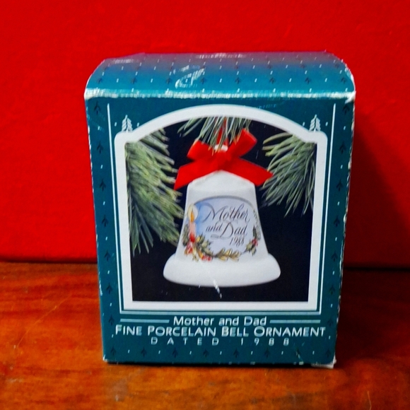 Hallmark Christmas ornament fine porcelain Bell Mother and Dad 1988 - Picture 1 of 7
